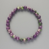Pulsera «Varisita» de acrílico artificial en colores morado, blanco y verde, cuentas lisas, diámetro 6,5 mm, longitud 18 cm ± (elástico)