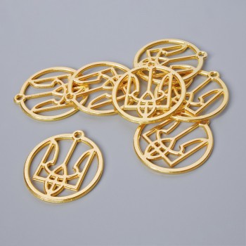 Colgante dorado con escudo, dimensiones 26,5×25 mm, agujero de 1,9 mm, lote de 7 piezas ±, color dorado del metal