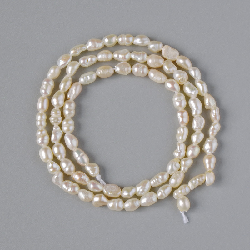 Cuentas de perlas de agua dulce, diámetro 3x4 mm, longitud 33 cm, en hilo