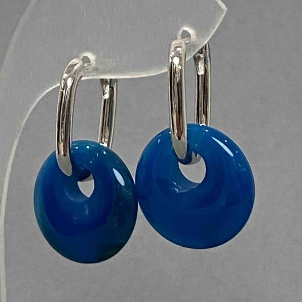 Pendientes de ágata en aro, diámetro 18 mm, longitud 31 mm +-