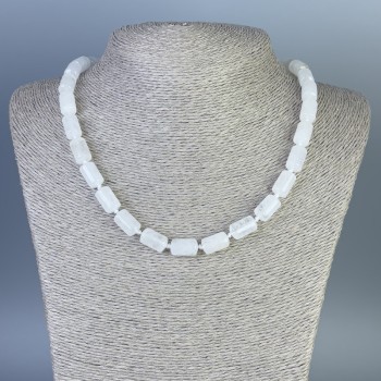 Collar de cristal de roca cilindro redondeado, diámetro 14x8 mm, longitud 45 cm ± con cierre