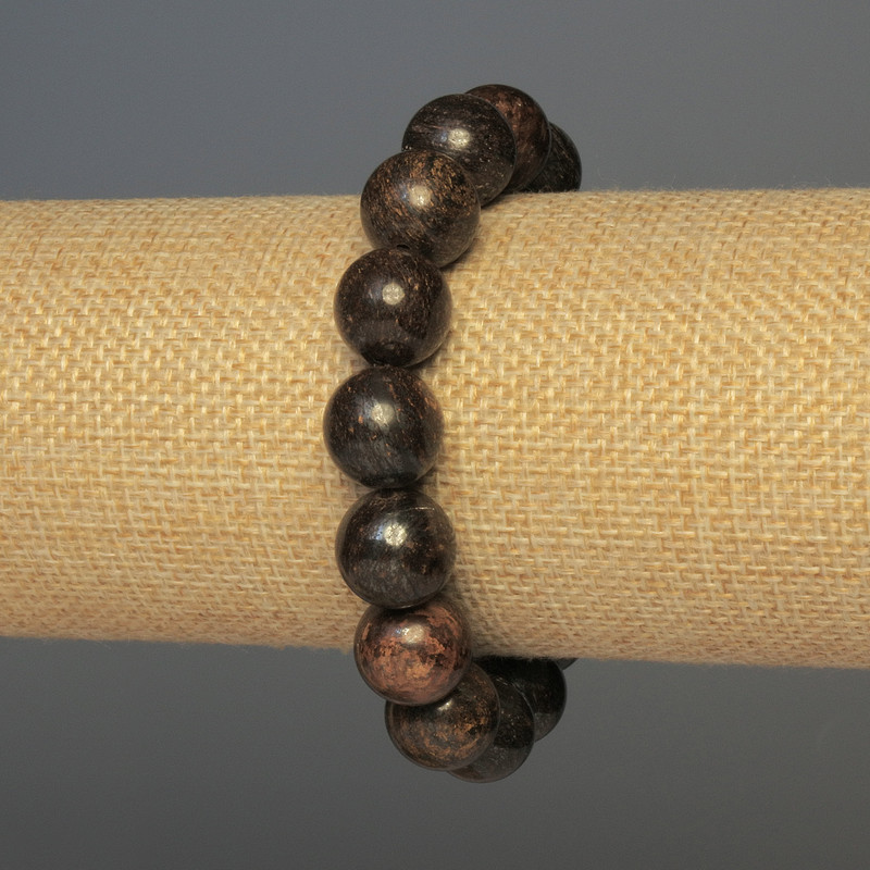 Pulsera de bronzita, bolas lisas, diámetro 12 mm ±, 18 cm ±, elástica
