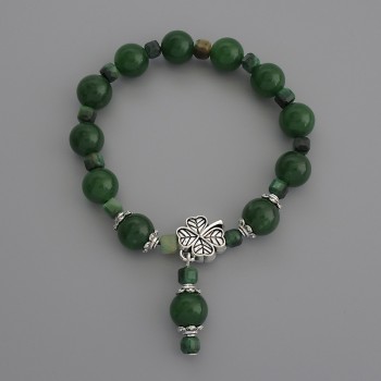 Pulsera de crisoprasa con bolas lisas de 10 mm de diámetro, ojo de gato facetado en cubos de 4 mm, longitud 18 cm, elástica