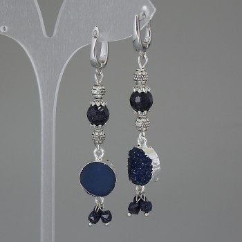 Pendientes de aventurina Noche Kaíra, bolas facetadas 8 mm ±, drusa acrílica 13 mm ±, longitud 68 mm ±