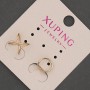 Arete tipo cuff doble Xuping, baño de oro 18K, 8x7 mm +