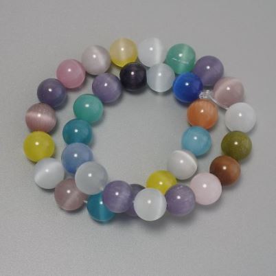Cuentas ojo de gato multicolor de 12 mm, bolas lisas, en hilo, longitud 37 cm aprox