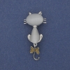 Broche-colgante «Gato ojo de gato» metal plateado 49×25 mm+