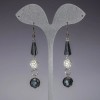 Pendientes «Nocturnos» blancos «sofiti», cristal checo de acero, longitud 7 cm
