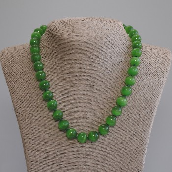 Collar de cuentas verde ojo de gato, bolas lisas de 12 mm de diámetro, longitud 50 cm ± con cierre
