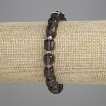 Pulsera de topacio ahumado facetado en cubo, diámetro 8×8 mm +-, cuentas de 3 mm +-, longitud 18 cm +-, elástico