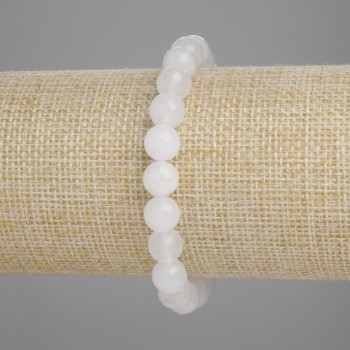 Pulsera de cuarzo blanco con bolas facetadas de 8 mm, longitud 18 cm aprox, elástica