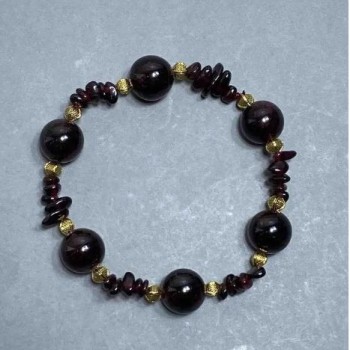 Pulsera de granate con bolas lisas, diámetro 12 mm ±, fragmentos 7×2 mm ±, longitud 18 cm, elástica
