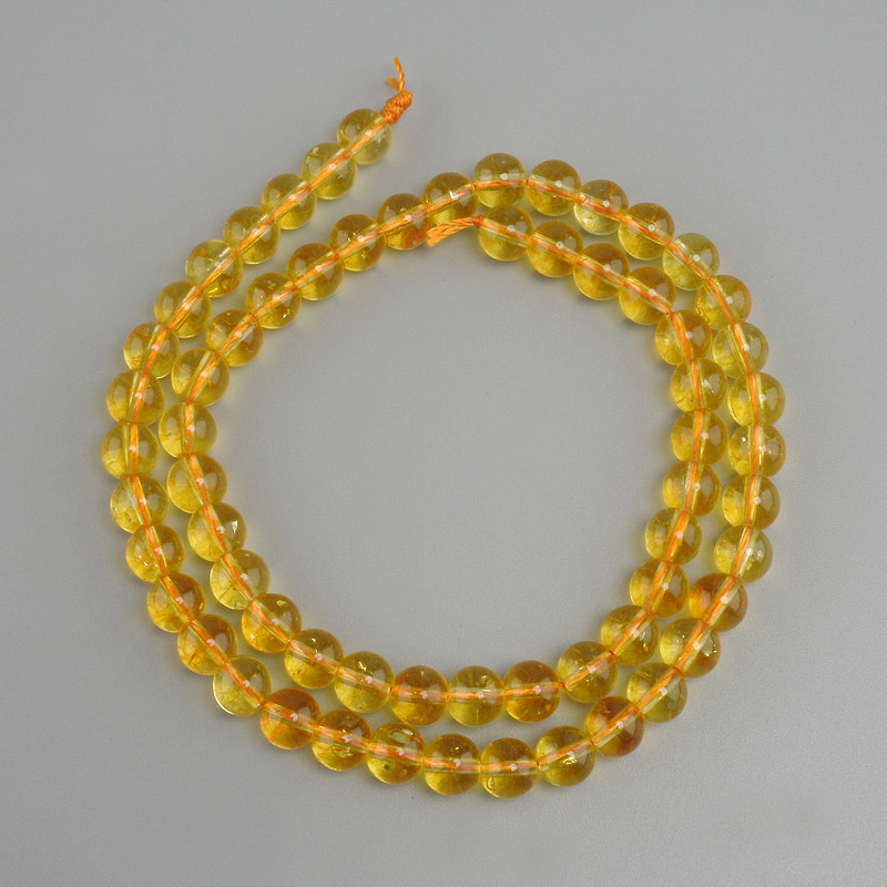 Cuentas de citrino, bola lisa, diámetro 6 mm, longitud 38 cm ±
