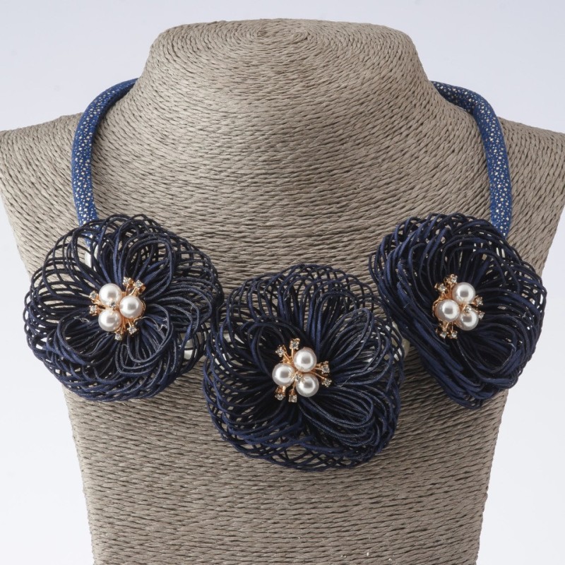 Collar de cordón textil azul Barhattsi, longitud 48–55 cm