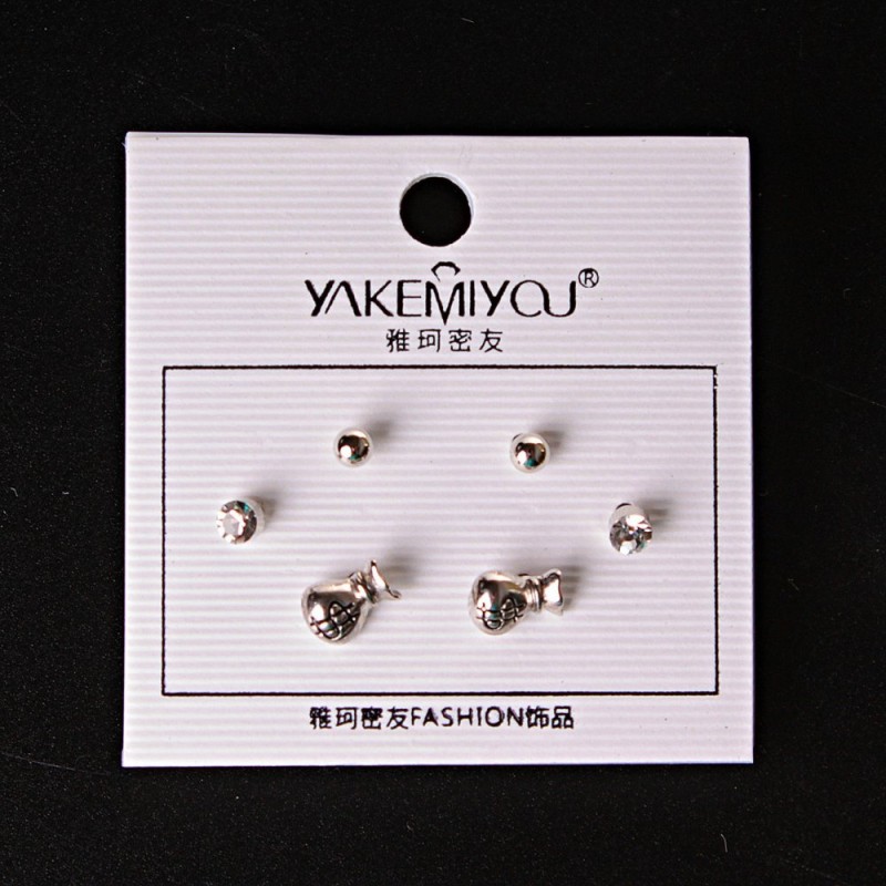 ( 5 mm ) Pendientes en forma de bolsos de dinero con strass plateado