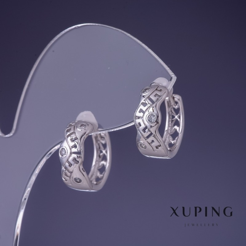Pendientes Xuping 15x6 mm rodio con cristales blancos