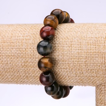 Pulsera de ojo de buey, ojo de halcón y ojo de tigre, diámetro 12 mm, circunferencia 18 cm, con goma elástica