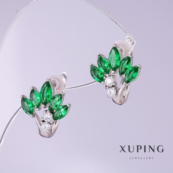 Pendientes Xuping con circonitas verdes Vier, diámetro 12 mm, longitud 15 mm, baño de rodio