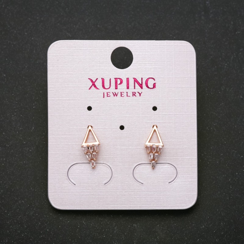 Pendientes tipo botón Xuping con piedras blancas, baño de oro 18K