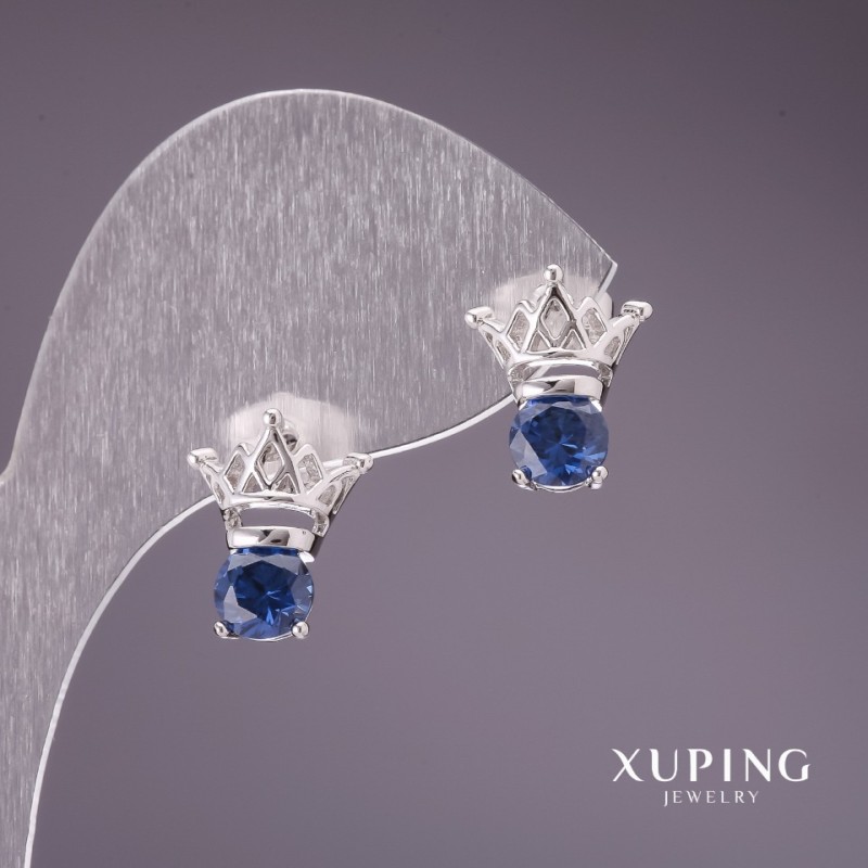 Pendientes Xuping con piedras azules 12x13 mm, rodio