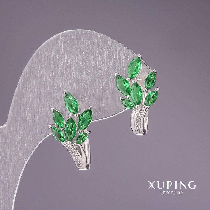 Pendientes Xuping con piedras verdes 22×12 mm rodio