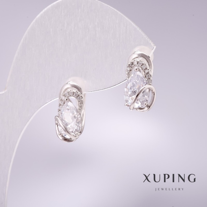 Pendientes Xuping con piedras blancas 14×8 mm rodio