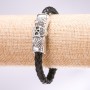 Pulsera con cráneo de cuero ecológico trenzado, negra, 20 cm de longitud