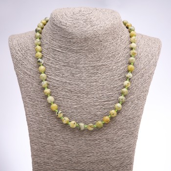 Collar de turquesa amarilla, bolas lisas, diámetro 8 mm, longitud 46 cm