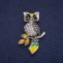Broche búho con cristales plateado 27×42 mm