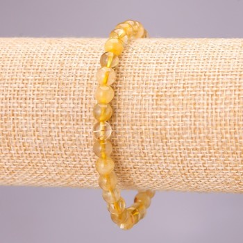 Pulsera de cuarzo rutilado con bolas lisas, diámetro 6(±) mm, longitud 18 cm, en elástico