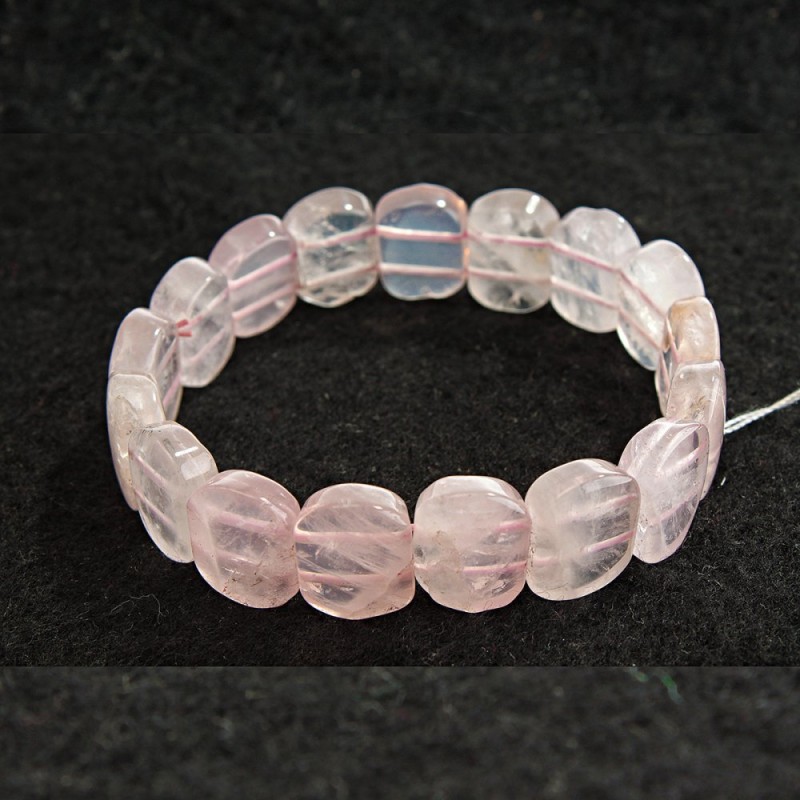Pulsera elástica de cuarzo rosa con cuentas ovaladas 13x18 mm