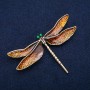 Broche libélula esmaltada naranja, metal plateado 47×76 mm