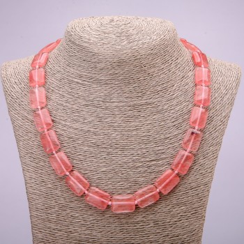 Collar de calcedonia natural rectangular, 13×18 mm, longitud 48 cm