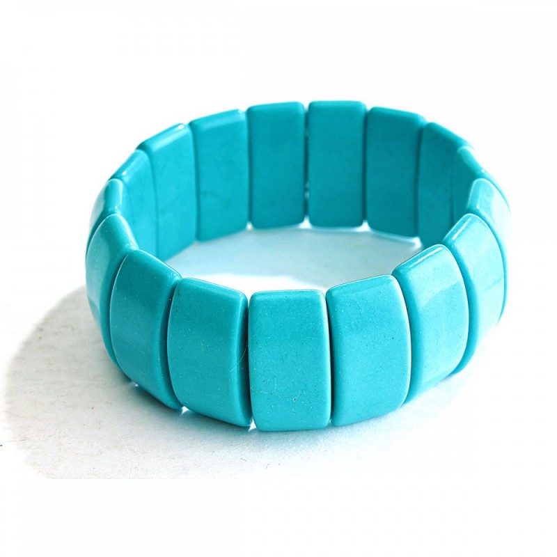 Pulsera de turquesa prensada, eslabón 25×12 mm, longitud 18 cm (elástica)