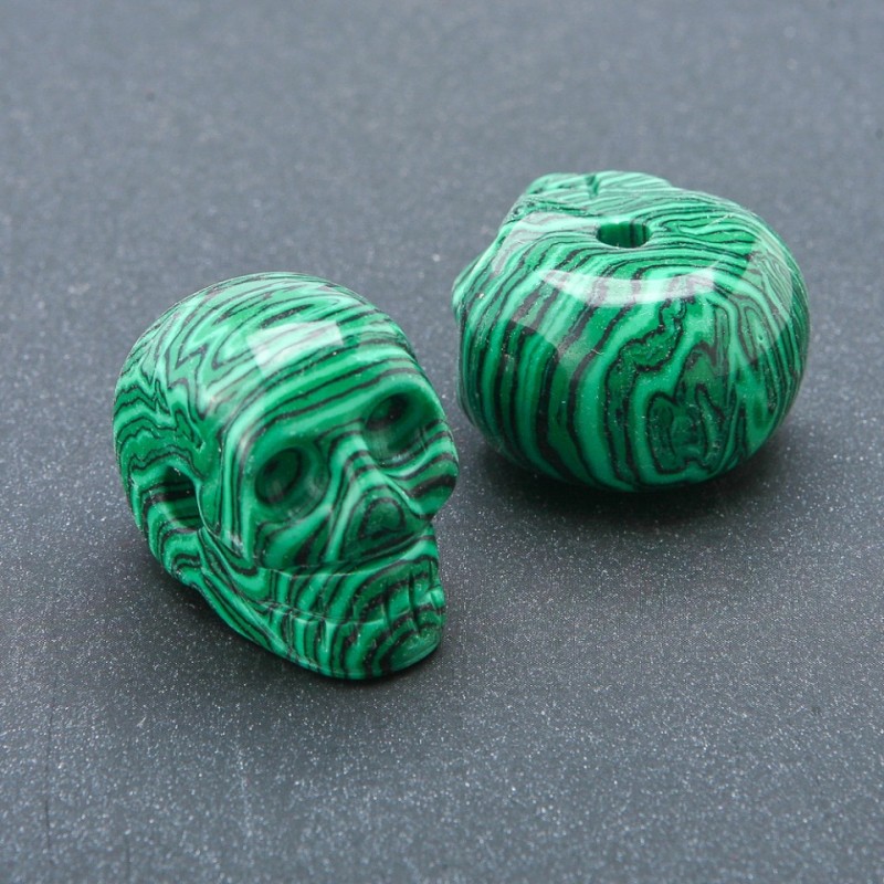 Cuenta con forma de calavera de malaquita prensada 25×19 mm +