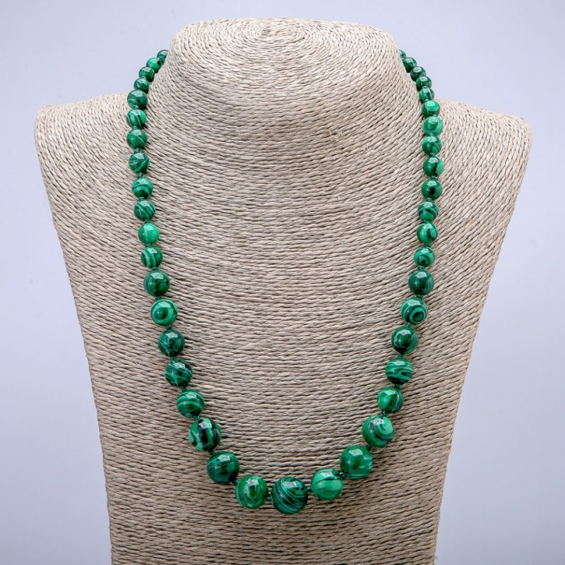 Collar de malaquita con bolas lisas, 52 cm
