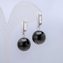 Pendientes de obsidiana plateada, diámetro 14 mm ±, longitud 32 mm ±