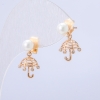 Pendientes tipo botón «Parasol» Xuping, baño de oro 18K, con strass blancos y cuenta blanca, diámetro 18×10 mm +