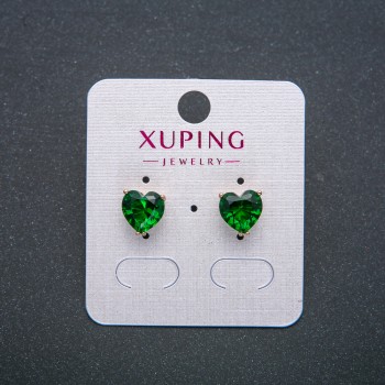 Aretes de botón «Corazón» Xuping con baño de oro de 18K y cristal verde, diámetro 8 mm