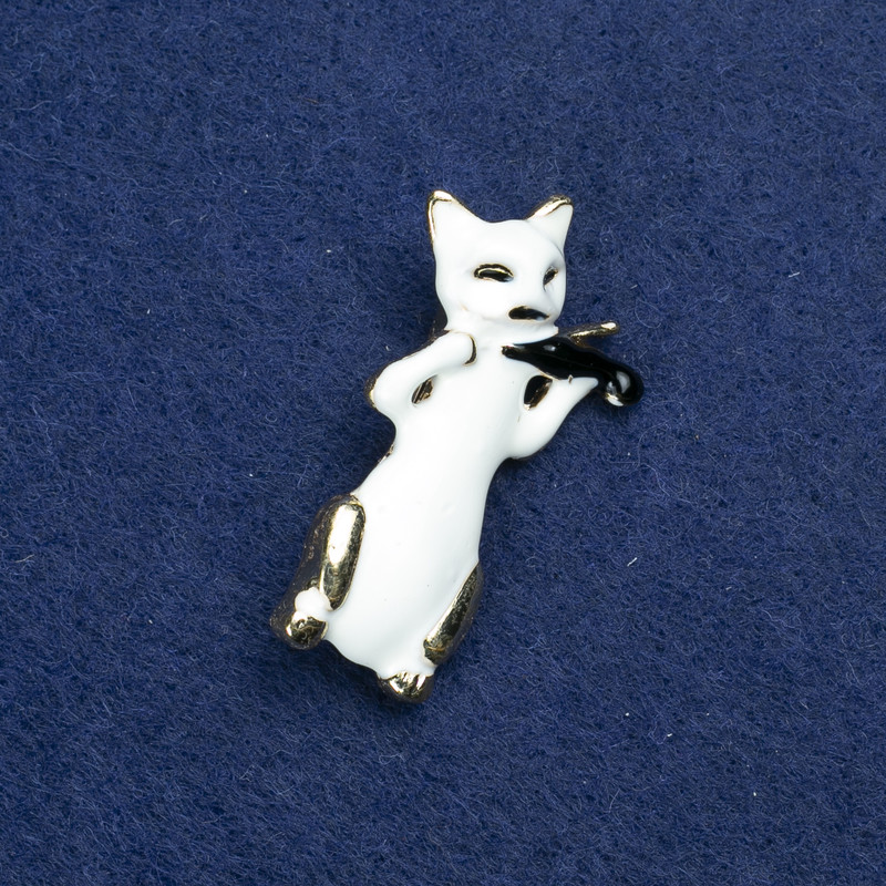 Broche Gato y Violín, metal dorado