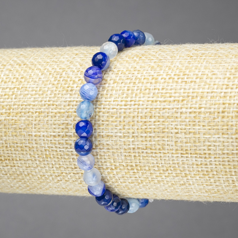 Pulsera elástica de ágata ojo azul, bolas facetadas de 6 mm+