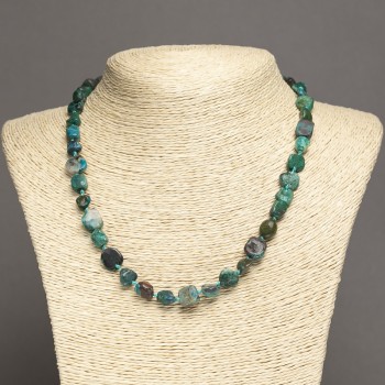 Collar de crisocola natural, cuentas pulidas, diámetro 8×9 mm, longitud 45 cm ±