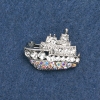 Broche «Barco» de metal plateado oscuro y strass 20x28 mm +