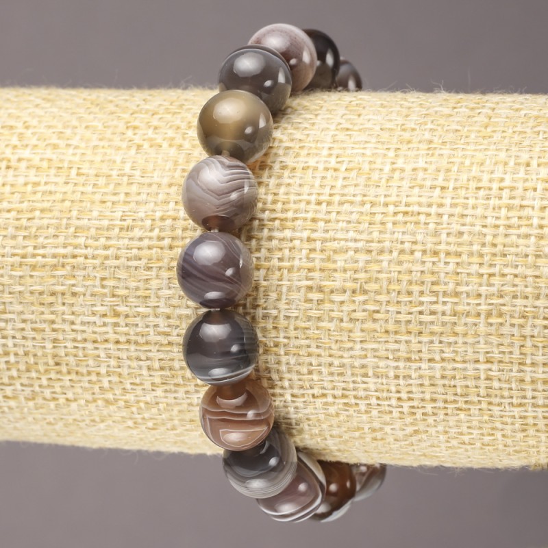 Pulsera elástica de ágata de Botsuana, bola lisa, diámetro 10 mm (±)