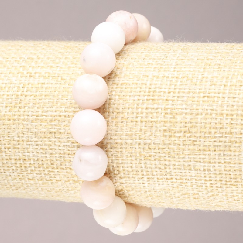 Pulsera elástica de ópalo rosa con bolas lisas, diámetro 10 mm