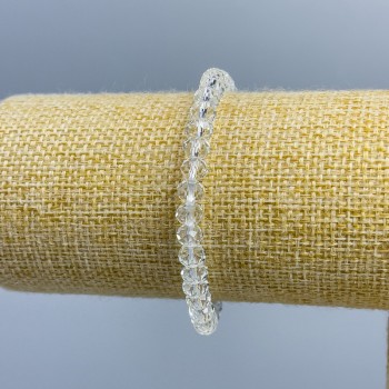 Pulsera de cristal checo blanco translúcido facetado en rondeles, diámetro 6×5 mm, longitud 18 cm (elástico)