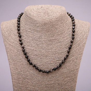 Collar de obsidiana plateada con bolas lisas, diámetro 6 mm (±), longitud 45 cm +