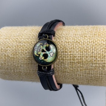 Pulsera de cuero ecológico con calavera y corazón en cierre ajustable 1 ud.