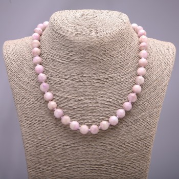 Collar de kunzita natural con bolas lisas, diámetro 10 mm, longitud 45 cm