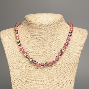 Collar de vidrio opalino 'Camaleón rosa', cuentas lisas de 8 mm de diámetro, longitud 49 cm